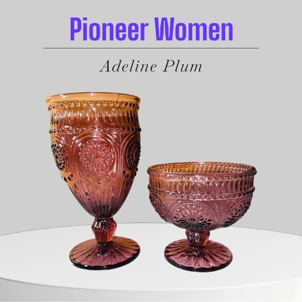 The Pioneer Woman Adeline Cranberry Plum Glass Goblets Footed Set Of 2